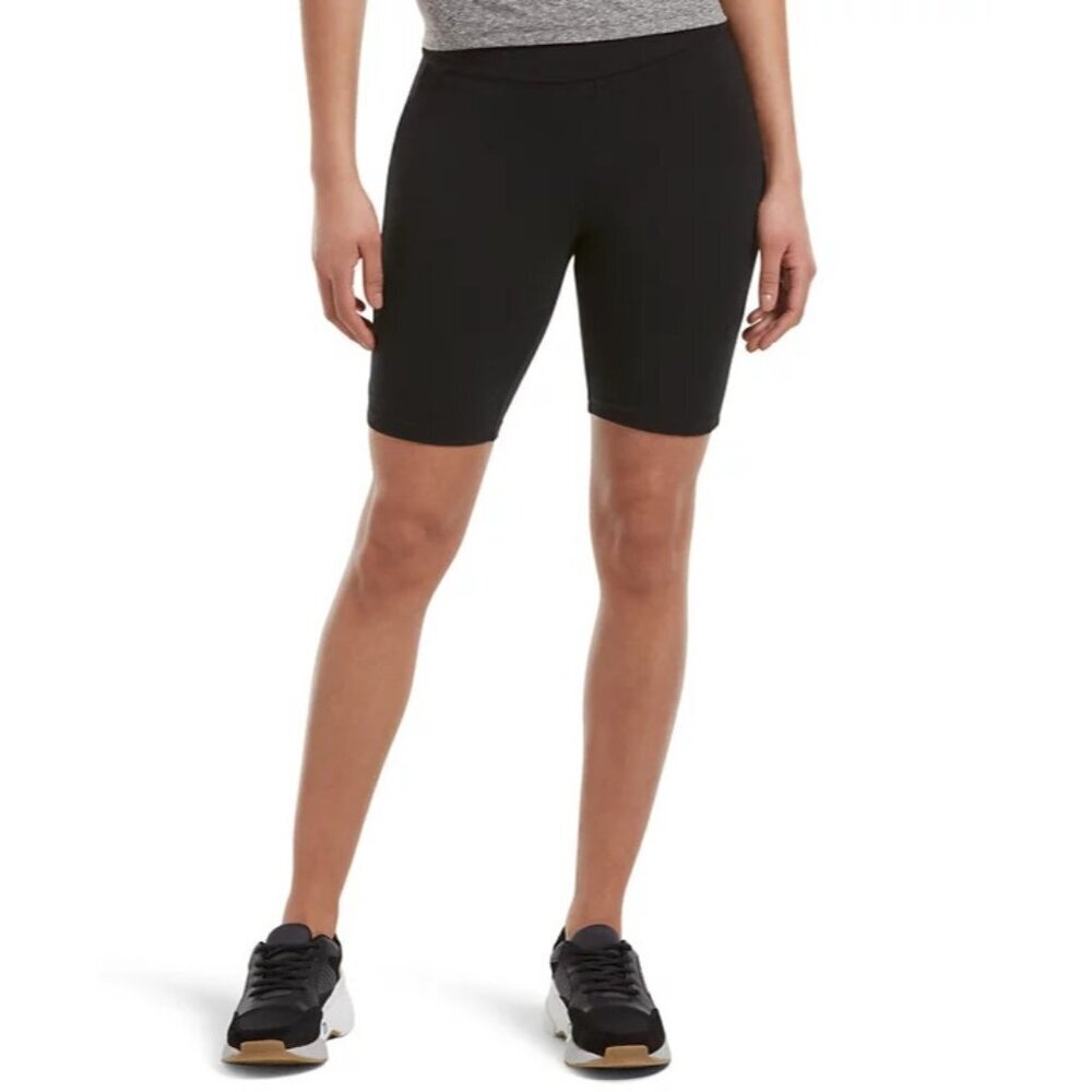 Hue Womens Size Small High Waisted Blackout Cotton Bike Shorts in Black 797